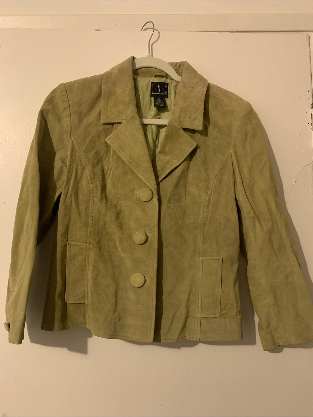 INC International Concepts Light Olive Suede Button Blazer